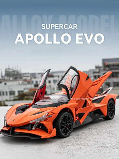 1:24 Apollo EVO Miniatura Carro Esportivo de Brinquedo Liga Fundido Som Luz Portas Abertas Fricção Supercarro Presentes para Crianças