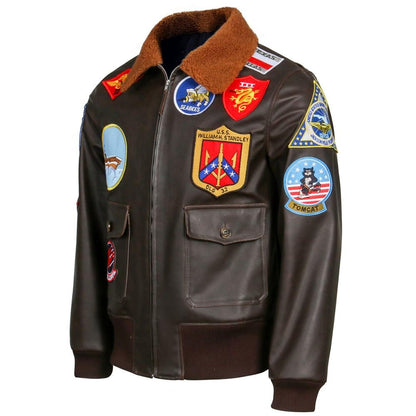 Aviator Pilot PU Leather Jacket Top Gun Men's Maverick Brown Winter Jacket Air Force Collar Coat Halloween Cosplay Outfits