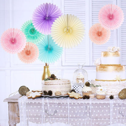Pastel Rainbow Paper Fans Party Decorations Colorful Ice Cream Easter Macaron Wall Hanging Light Pink Blue Purple Mint Peach