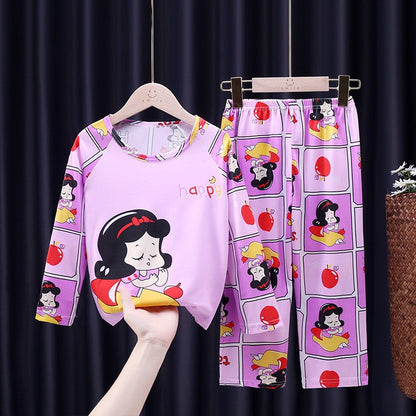 Children's Pajamas Spring and Autumn Long Sleeve Girls Thin Cartoon Sets Clothes Boy Sleepwear Robe Clothing Mother Kids