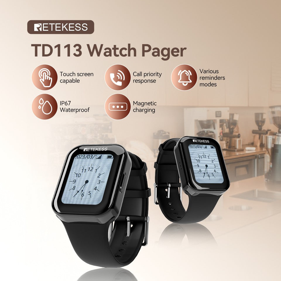Retekess wireless calling system restaurant pagers TD113 waterproof touch watch TD033 waiter call buttons for cafe bar hookah