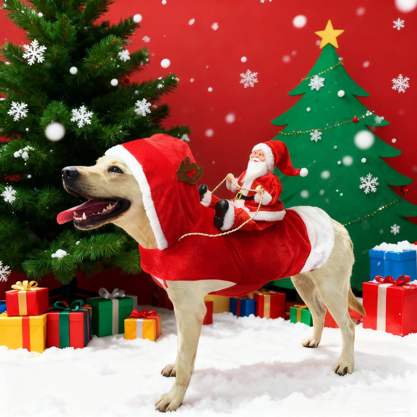 Melhor Presente de Natal Fantasia Divertida de Papai Noel Montando Cão Traje Festivo para Animais de Estimação para Fotografia Estilo Rena Roupa de Papai Noel com S-3XL