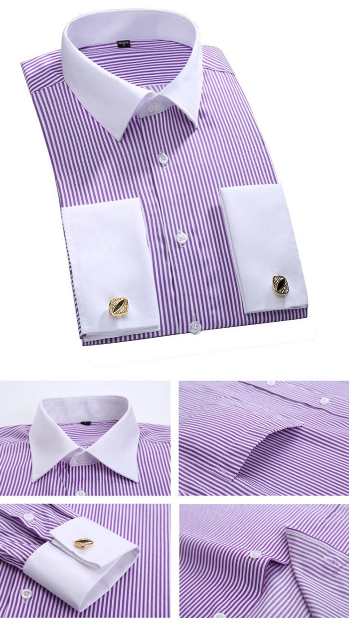 Men's French Cuff Dress Shirt  Long Sleeve Formal Business Buttons Male Shirts Regular Fit Cufflinks Shirt Plus size 6XL