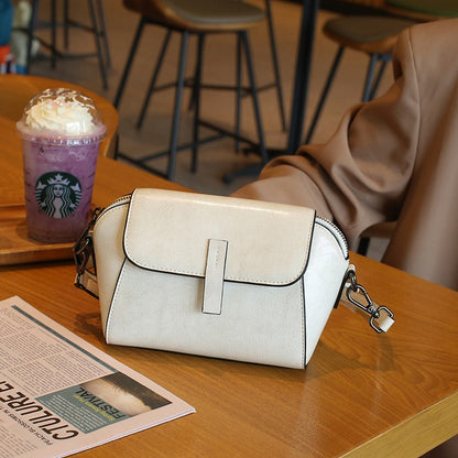 Oil Wax Cowhide Genuine Leather Crossbody Small Bag for Women Fashionable Versatile Shoulder Shell Handbag Lady Casual Phone Bag