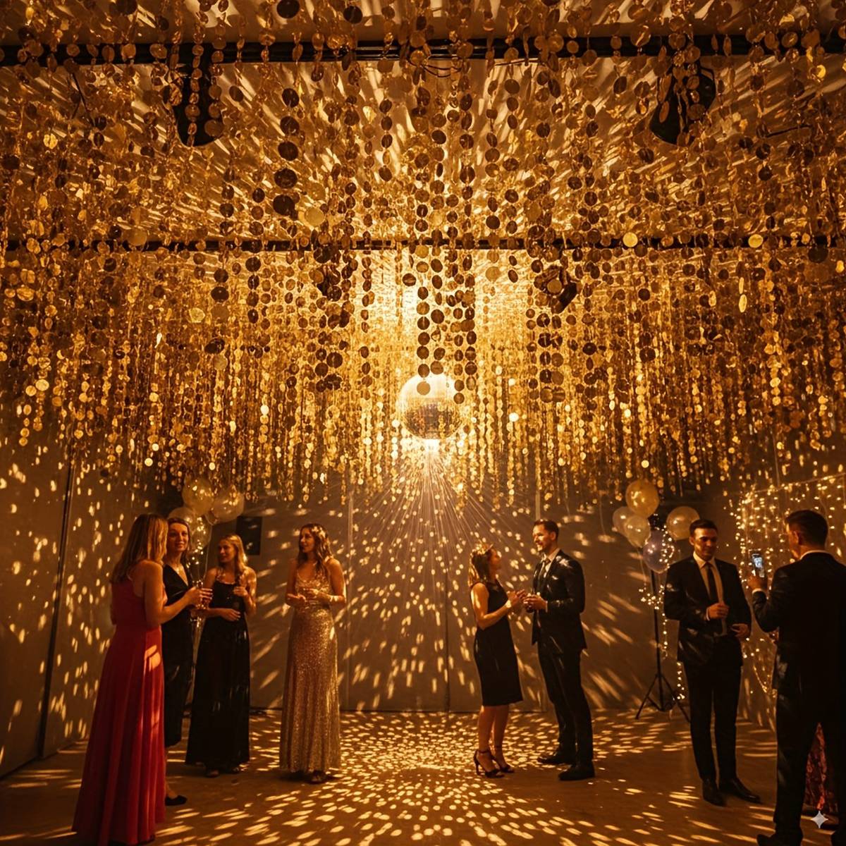 Shimmer Golden Sequin Curtain Backdrop Sparkly Glitter Hanging Decorations for Weddings Party Porch Decor & Holiday Celebrations