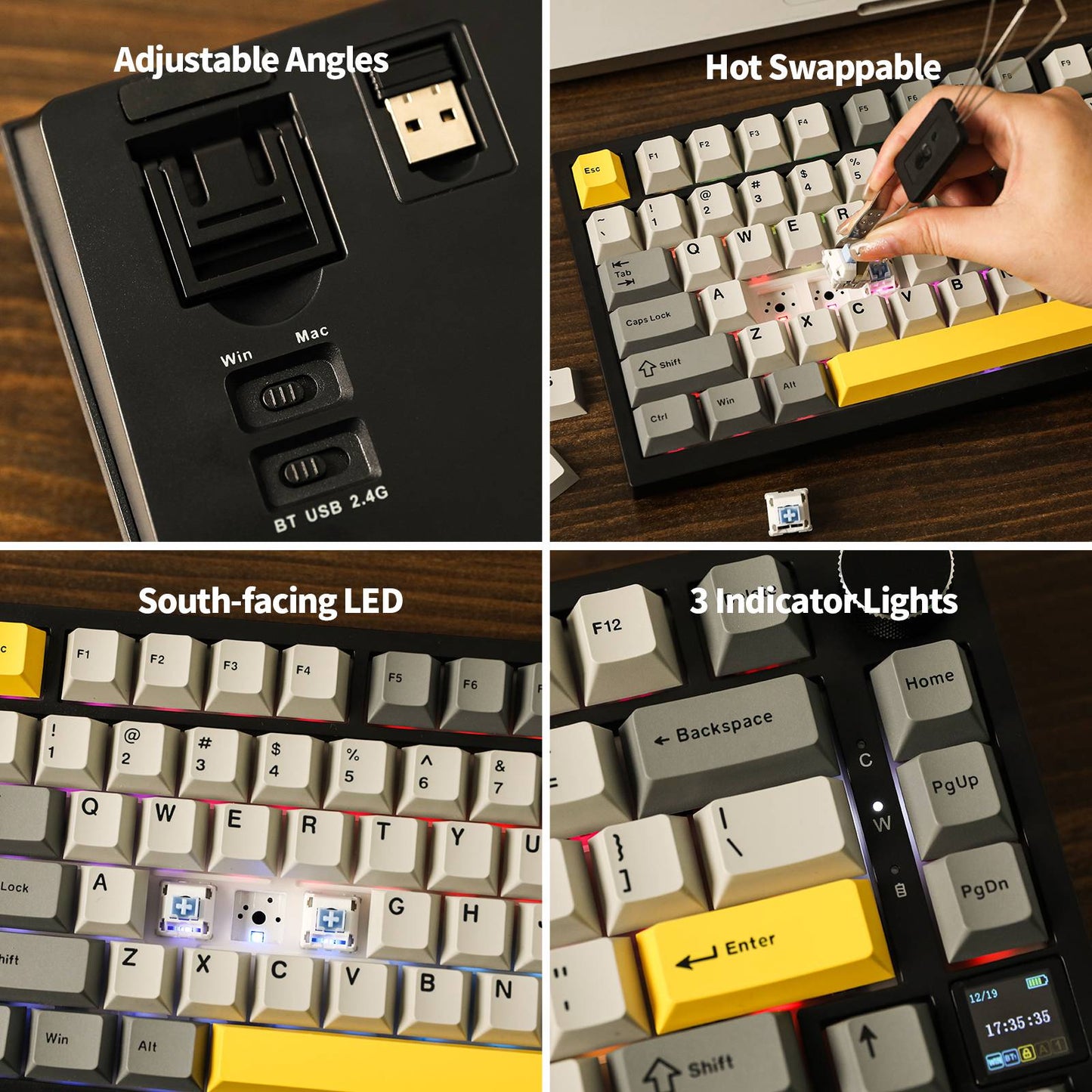 Teclado Gamer Ajazz AK820 Pro com Chave Magnética, Montagem Gasket, Bluetooth 5.1/Wireless 2.4G/USB-C com Fio, Tela TFT, para Mac/Windows