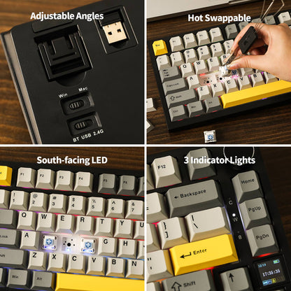 Teclado Gamer Ajazz AK820 Pro com Chave Magnética, Montagem Gasket, Bluetooth 5.1/Wireless 2.4G/USB-C com Fio, Tela TFT, para Mac/Windows