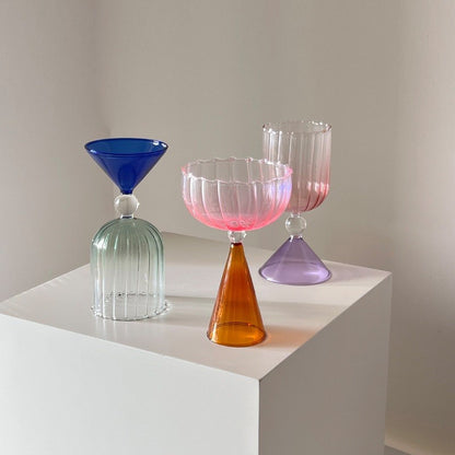 Taças de Coquetel Estilo Onda com Efeito Duas Cores Criativas Verde Azul Âmbar Roxo para Martini Mojito Champagne Margarita