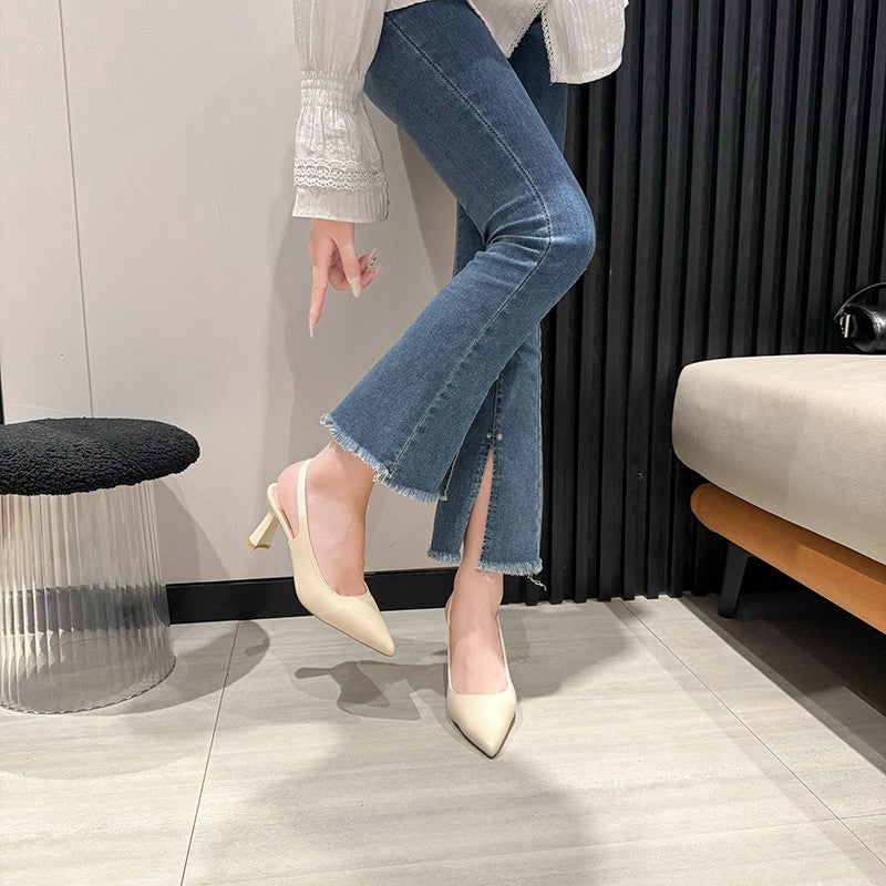 New style pointed-toe fashionable high heels women's thin-heel outdoor toe-cap sandals with shallow back opening single shoes