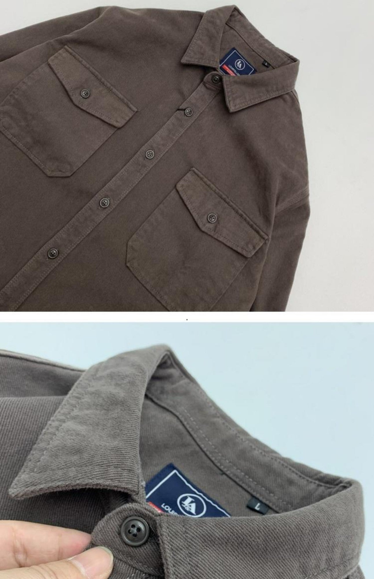 May Khaki heavy cargo double-pocket shirt men's cotton wash wool long-sleeved Japanese vintage loose coat