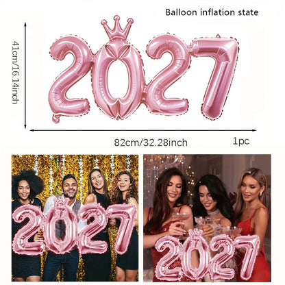 2027 Gold Crown Foil Number Balloons for 2027 New Year Christmas Eve Festival Party Supplies Graduation Decorations