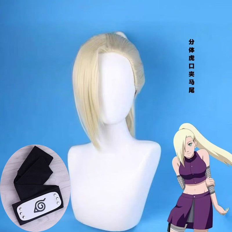 HOKAGE NINJA Yamanaka Ino Cosplay Wig Synthetic Long Straight Wig With Clip Ponytail Anime Coser Cute Girl High Quality Wig