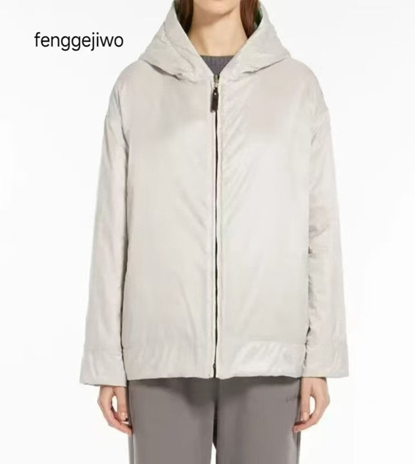 Fenggejiwo women's silk camel velvet baseball jacket casual silk jacket solid color double-sided jacket