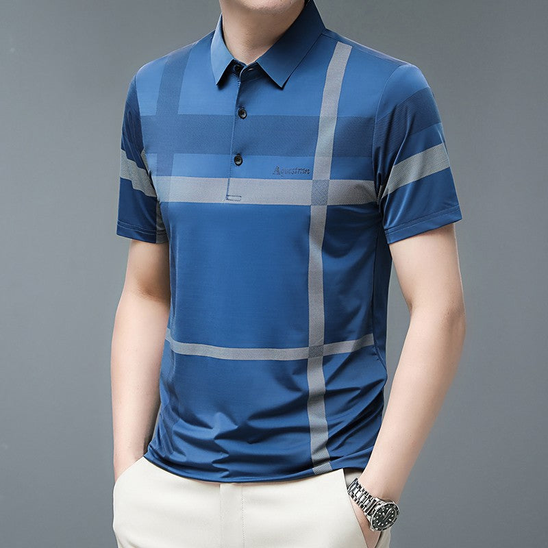 Men's Business Casual Polo Short Sleeved Smooth Wrinkle Resistant Comfortable Top New