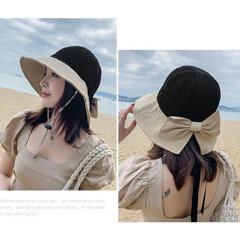 Summer Women Bucket Hat Anti-UV Sun Hats Soft Portable Wide Brim Outdoor Beach Hat Panama Cap With Storage Bag