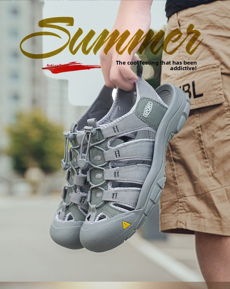 2025 Summer Men's Sandals Thick soled Baotou beach shoes Outdoor oversized casual Shoes Male lightweight hollow sandals Homme