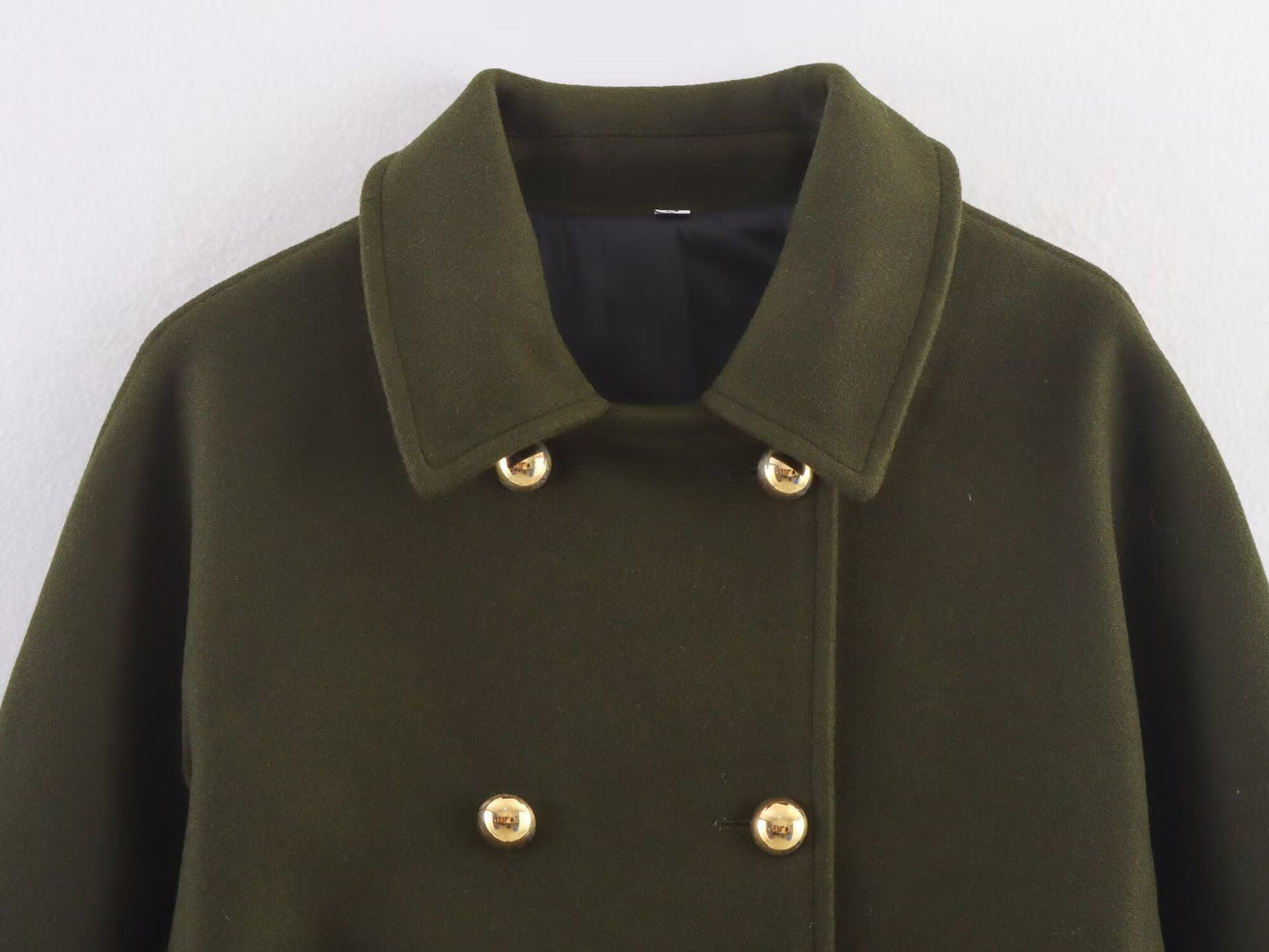 Thickened Double-Breasted Warm Collar Two-Tone Women's Winter Coat Fashionable Commute Style Polyester Fiber Long Sleeve Coat