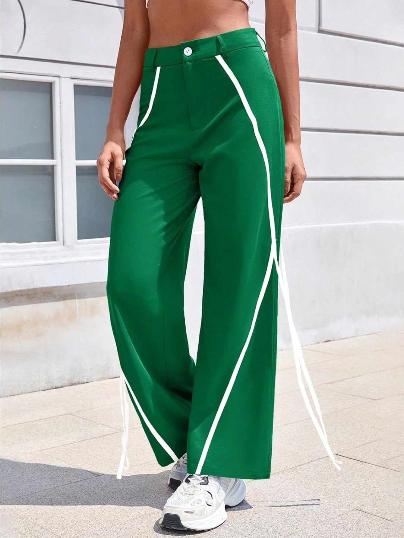 Fisoew Womens Casual Track Pants Straight Leg Trousers Splicing Line Wide Leg Pants Athletic Workout Sweatpants
