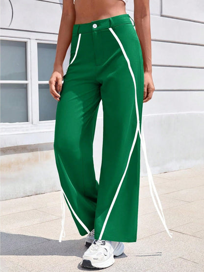 Fisoew Womens Casual Track Pants Straight Leg Trousers Splicing Line Wide Leg Pants Athletic Workout Sweatpants