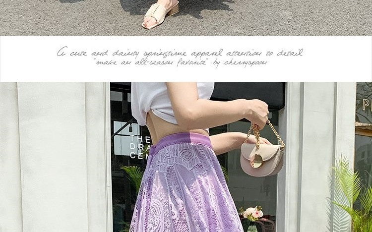 Plus Size plus Size Lace Hollow out f Skirt mid Waist Long Sle Fairy Skirt A-Line Umbrella Skirt Trendy Women's Clothing