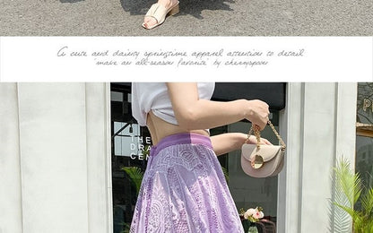 Plus Size plus Size Lace Hollow out f Skirt mid Waist Long Sle Fairy Skirt A-Line Umbrella Skirt Trendy Women's Clothing