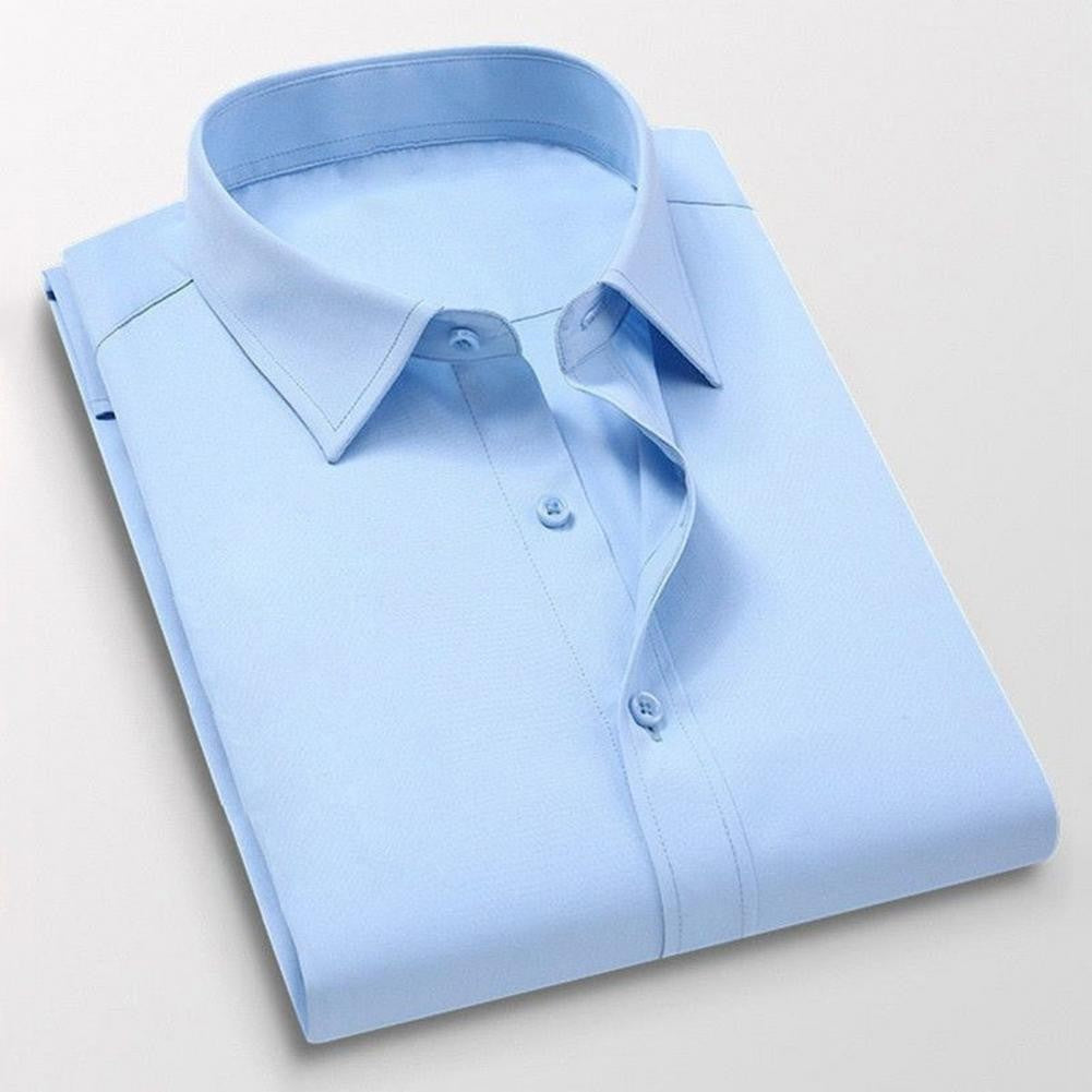 Men Business Shirt Men Shirt High Elasticity Men's Formal Shirt with Turn-down Collar Solid Color for Business for Soft