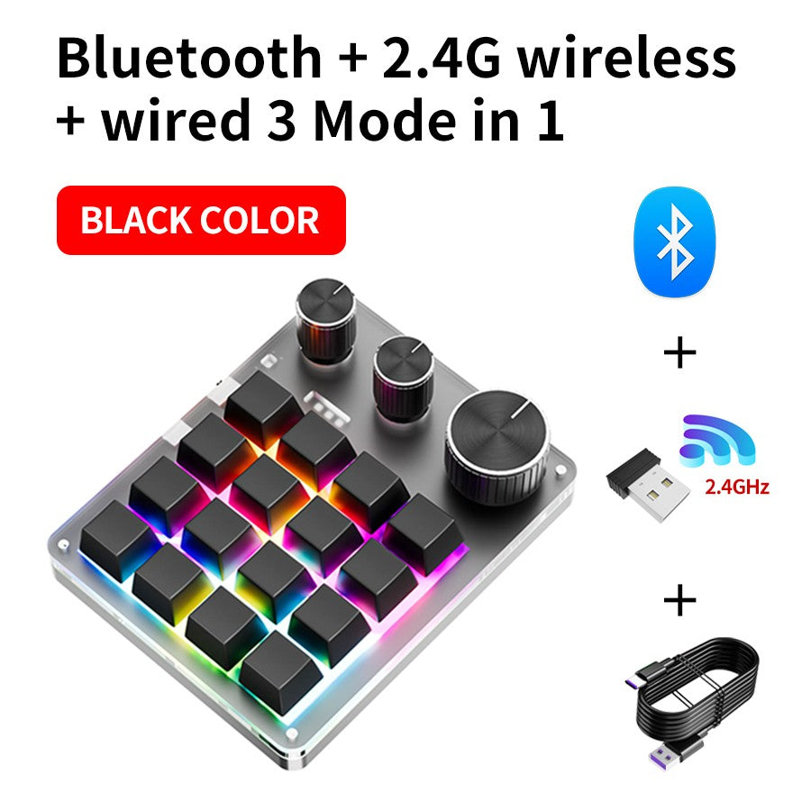 2.4G Personalize Bluetooth 3 Modos USB Teclado Mecânico Personalizado com Botão de Volume Botão Programável Macro Gaming 16 Teclas