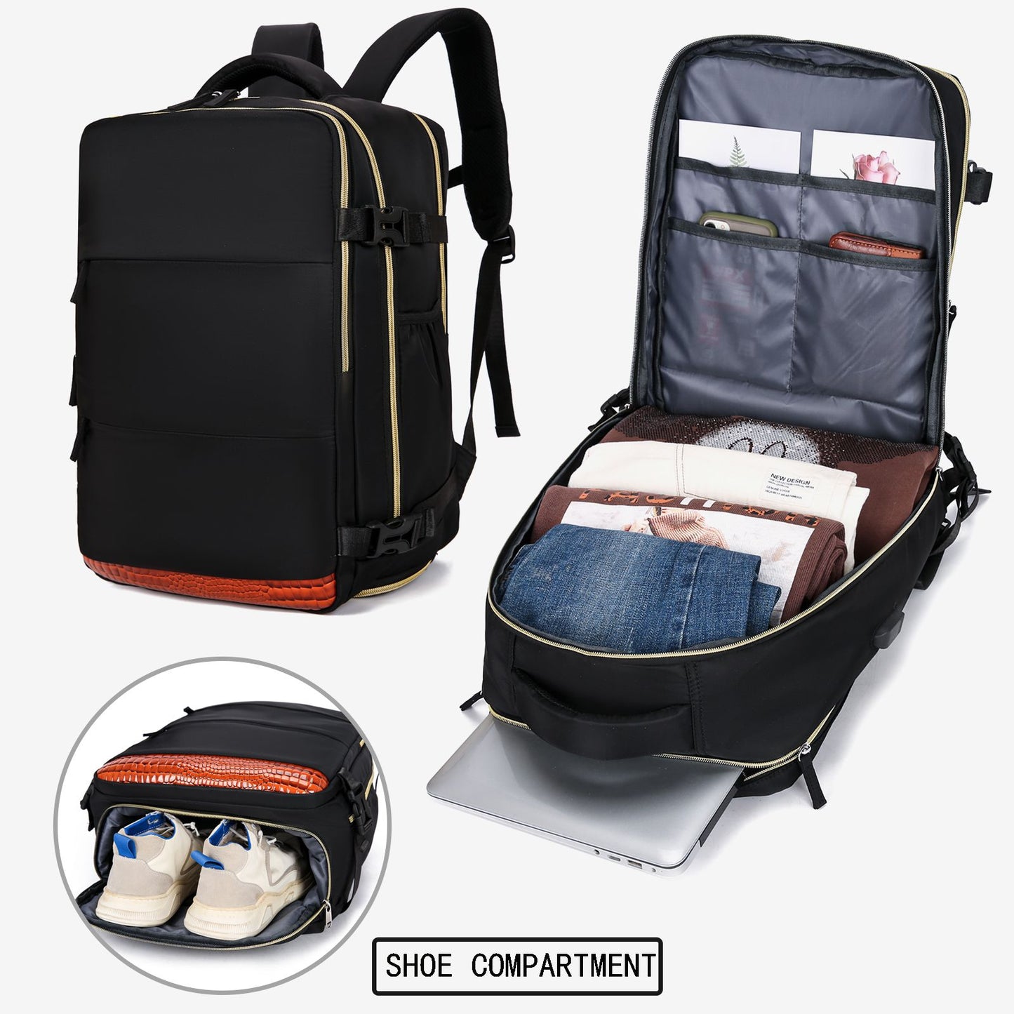 Mochila de Viagem Grande Capacidade Multifuncional para Laptop Escolar Esportes ao Ar Livre Diária com Compartimento para Sapatos