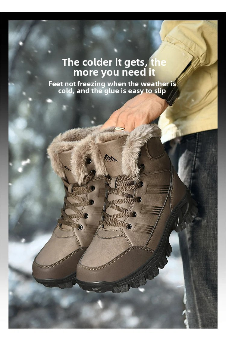 Men Winter Snow Boots Super Warm Men Hiking Boots High Quality Waterproof Leather High Top Big Size Men's Boots Outdoor Sneakers