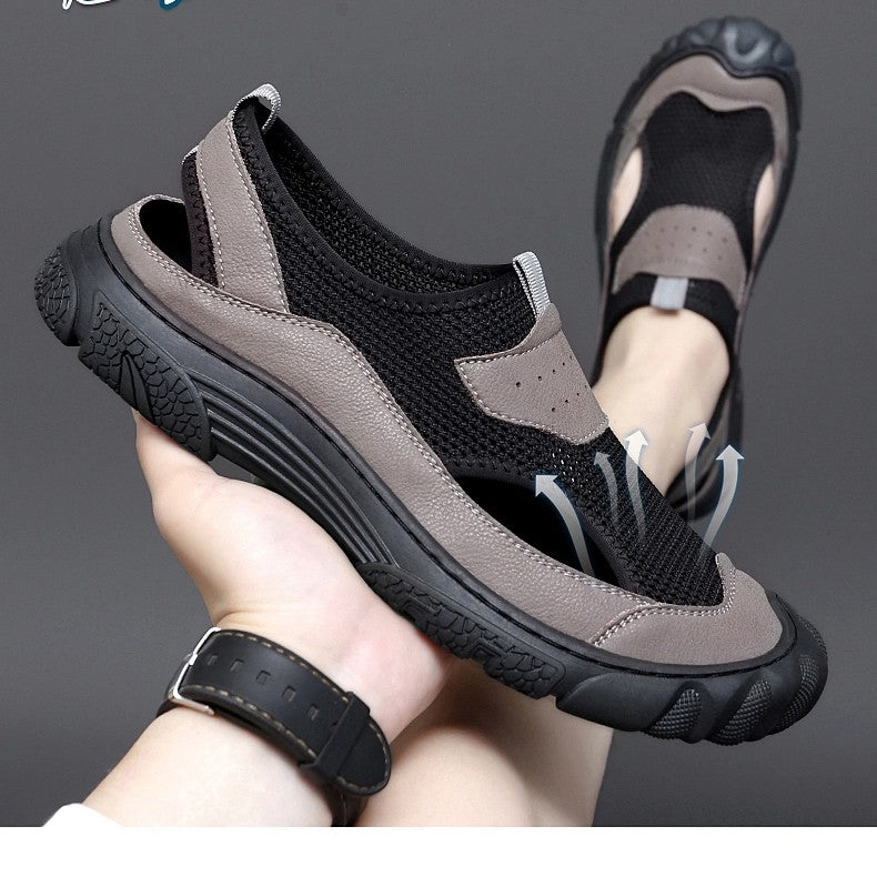 Outdoor Trendy Sandals Summer Mesh Hollow Casual Outerwear Shoes Men's Breathable Sports Shoes Beach Sandals New