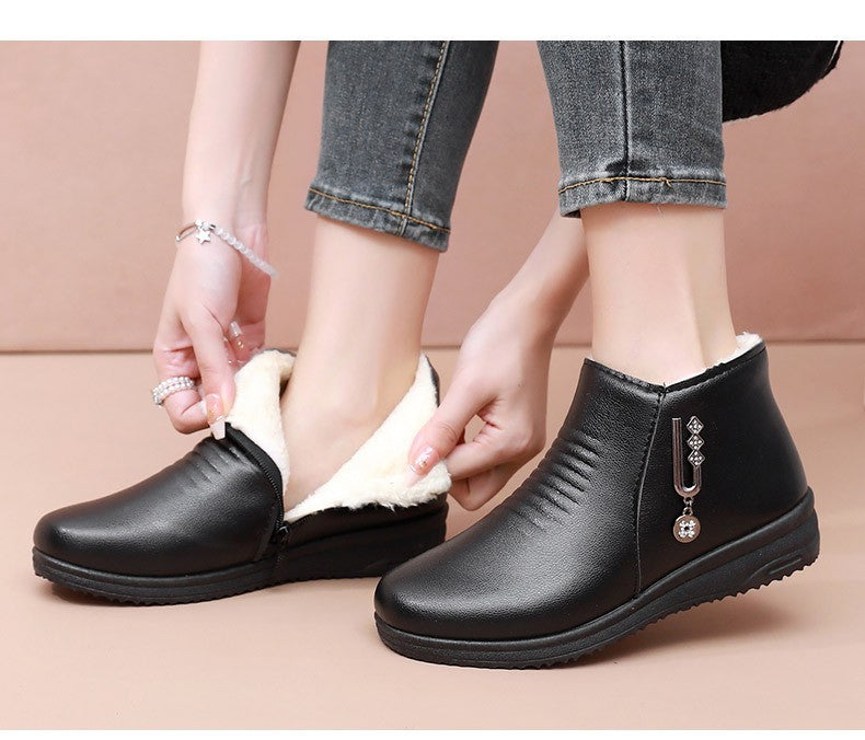 2024 New Women's Real Leather Ankle Boots Thick Bottom Plush Shoes Women Winter Warm Shoes Fashion Cool Footwear Size 35-41