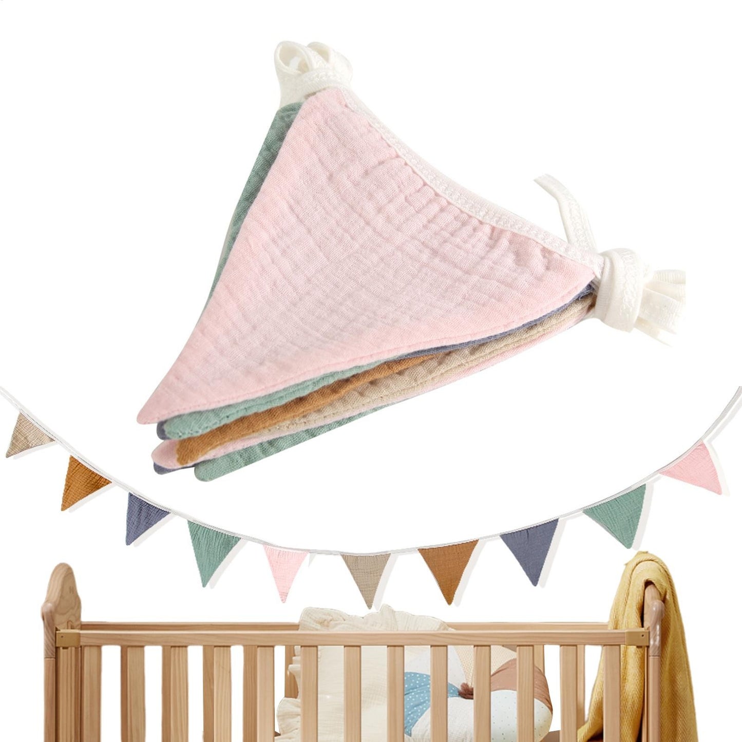 Pennant Banner Flags Nursery Bunting Banner Flags Washable Cotton Fabric Triangle Pennant Garlands for Living Room and Bedroom