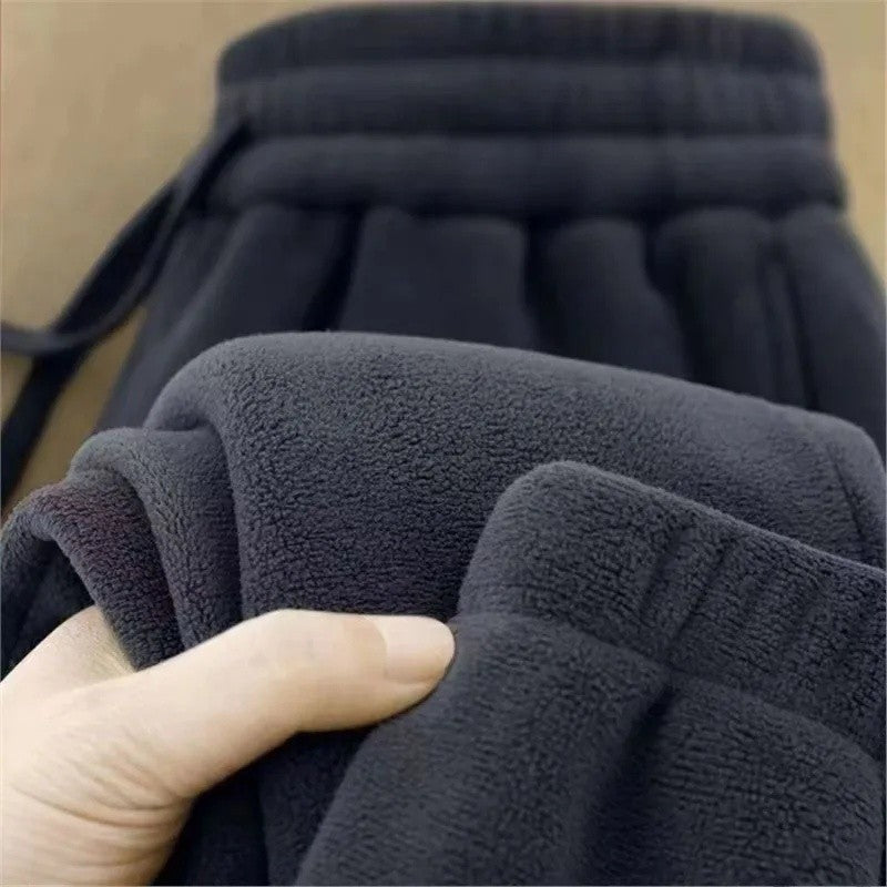 Double-Sided Zippered Fleece Pants For Men Thickened Winter Warm Sweatpants Casual Loose Fit Outerwear Trousers