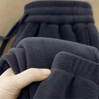Double-Sided Zippered Fleece Pants For Men Thickened Winter Warm Sweatpants Casual Loose Fit Outerwear Trousers