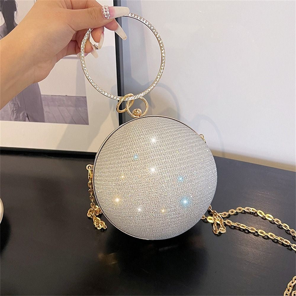Fashion Circular Evening Bag Luxury Wedding Party Shoulder Bags Elegant Rhinestone Decorative Chain Banquet Clutch Handbags