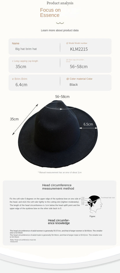 Women's Vintage Fedora Hat with Wide Brim for Autumn and Winter