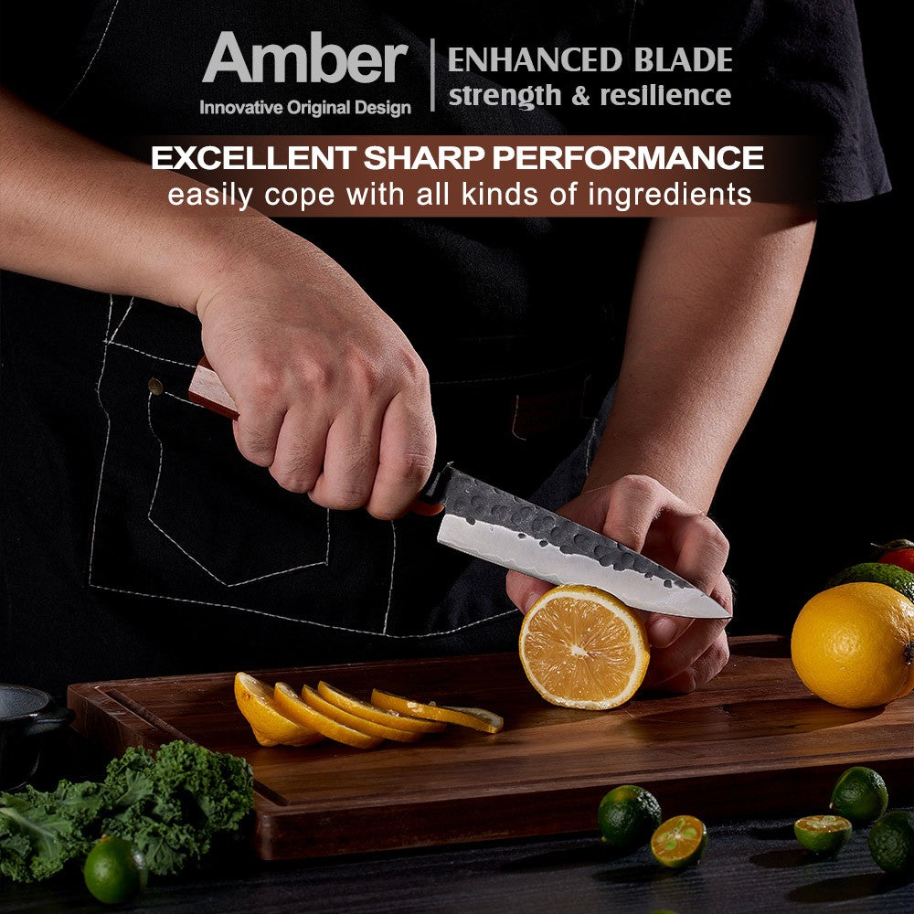 Amber 1-5pcs Kitchen Knives Set 3 Layers AUS-10 Steel Chef Knife Professional Japanese Knife Cooking African Mkuruti Handle