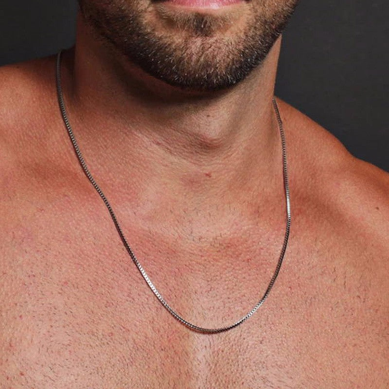 1/2/3MM Thin Chain Necklace for Men,Stainless Steel Square Box Chain Link Collars,Male Jewelry Gift