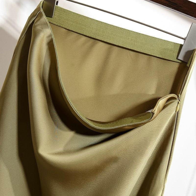 Women Satin Fishtail Skirts Fashion Streetwear Female Elastic High Waist Skirts Solid Color Summer Ladies Slim Silk A-line Skirt
