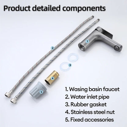 Brushed/Gray Bathroom Sink Faucet Hot and Cold Mixer Faucet Countertop Mount 304 Stainless Steel Single Handle