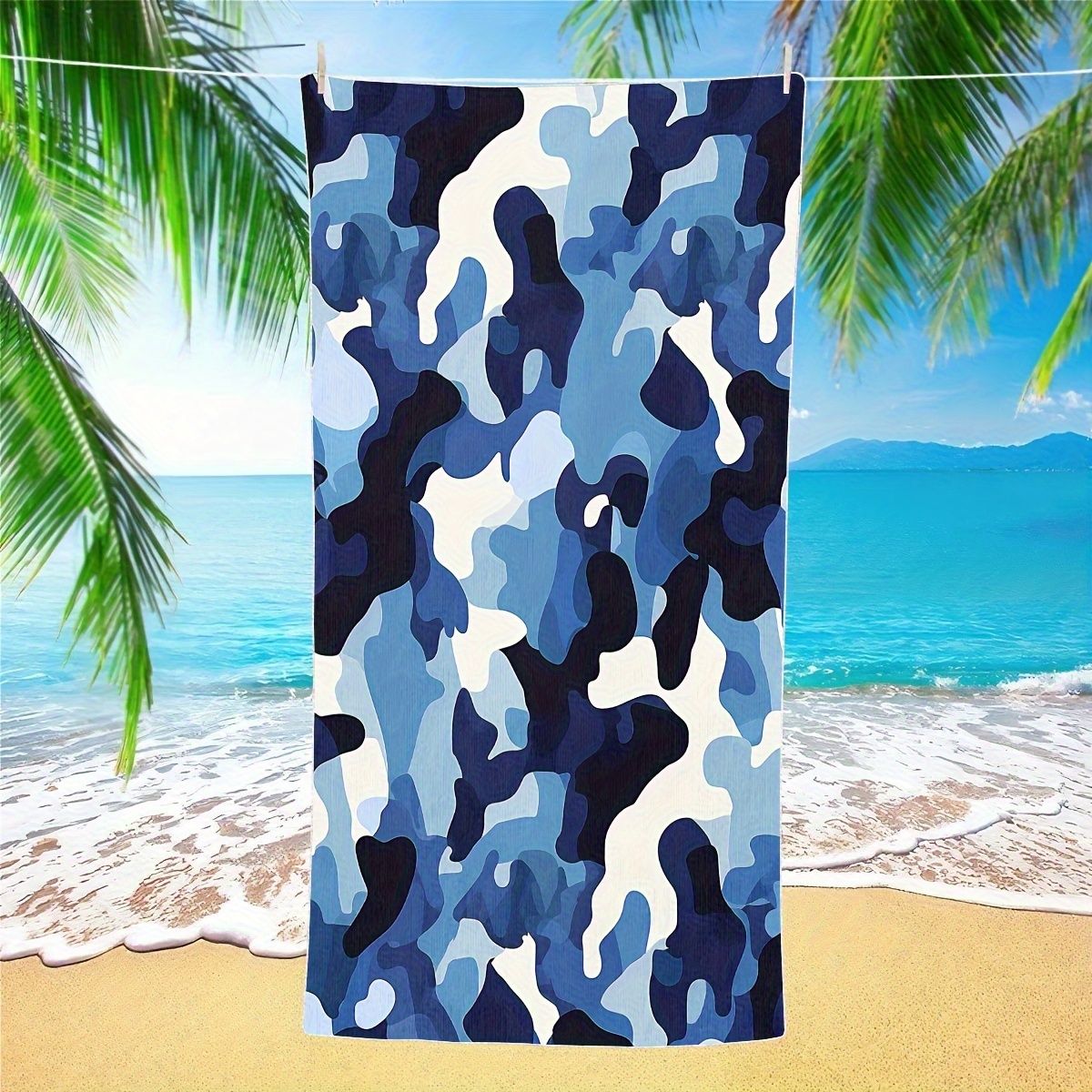 Blue Camo Bath Towel - Stylish Camouflage Design,Soft Absorbent,Perfect for Summer Adventures,Adds Cool Vibes to Your Beach Days