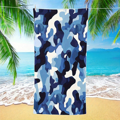 Blue Camo Bath Towel - Stylish Camouflage Design,Soft Absorbent,Perfect for Summer Adventures,Adds Cool Vibes to Your Beach Days