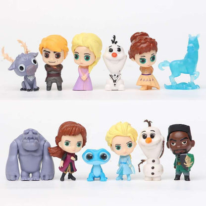 12Pcs Disney Frozen 2 Elsa Anna Kristoff Olaf Fire Elves Kawaii Action Figure GK Model Fashion Ornament Toys Kids Birthday Gifts