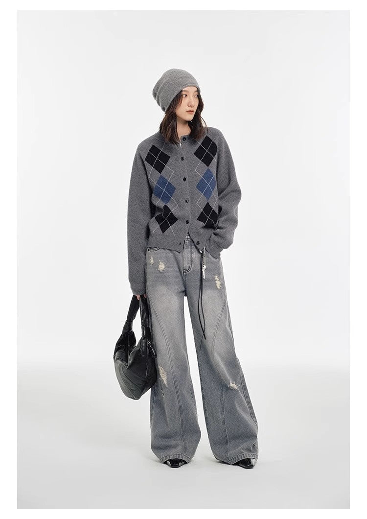 College style sweater 100% Australian Wool Sweaters Large Size Cardigan High-grade Women's Autumn Winter Fashion Knitwear