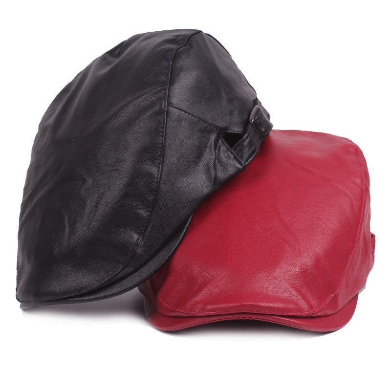 New Men Women Berets Faux Leather British Vintage Flat Cap Male Solid Black Red Navy Brown Newsboy Caps Adjustable Driver Hats