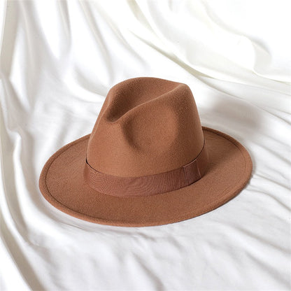 Leather Pink Fedora Wide brimmed Jazz Hat Autumn/Winter Classic Elegant Panama Hat Gentleman Hat Wholesale Sombrero