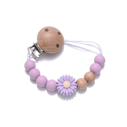 Baby Beech Round Wooden Clips Flowers Silicone Beads Pacifier Chain For Teether Nursing Toys Handmade Dummy Holder BPA Free