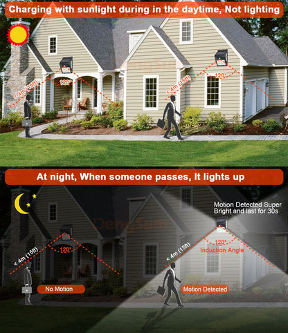 PIR Motion Sensor 100LED Sunlight control 3 sided Solar Energy Street light Yard Path Home Garden Solar Power lamp Wall Light