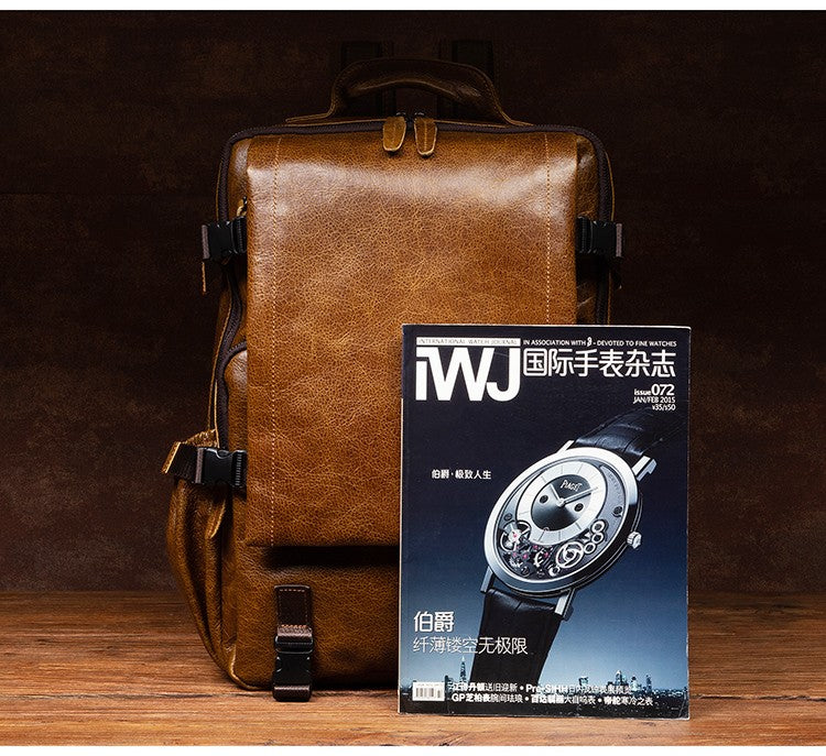 Retro cowhide backpack men and women trend outdoor travel bag leather business computer backpack large capacity
