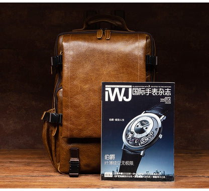 Retro cowhide backpack men and women trend outdoor travel bag leather business computer backpack large capacity